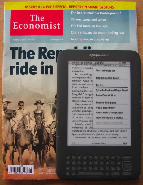 The kindle's size compared to a magazine